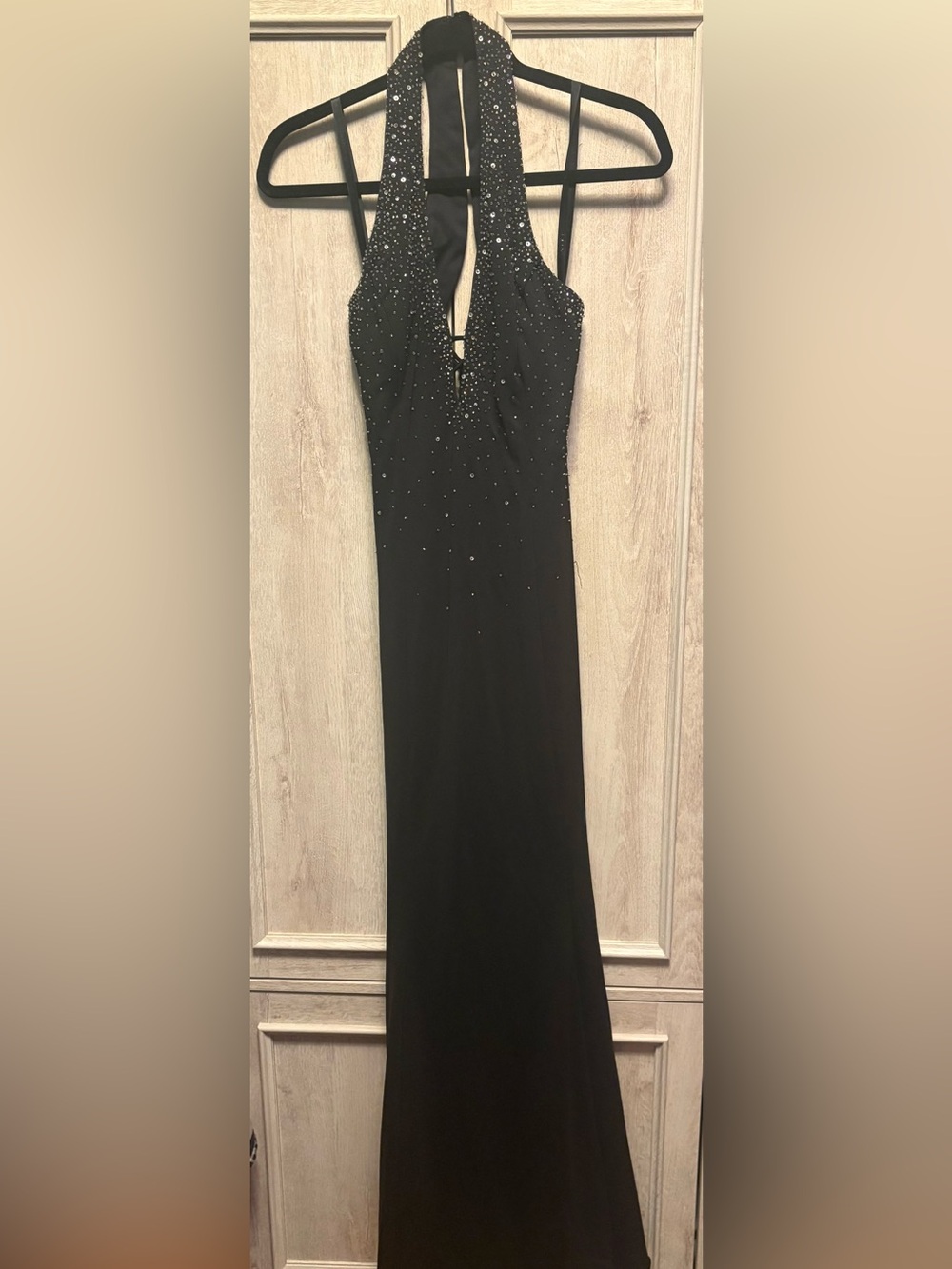Black Beaded Halter Neck Formal Evening Gown Size 10